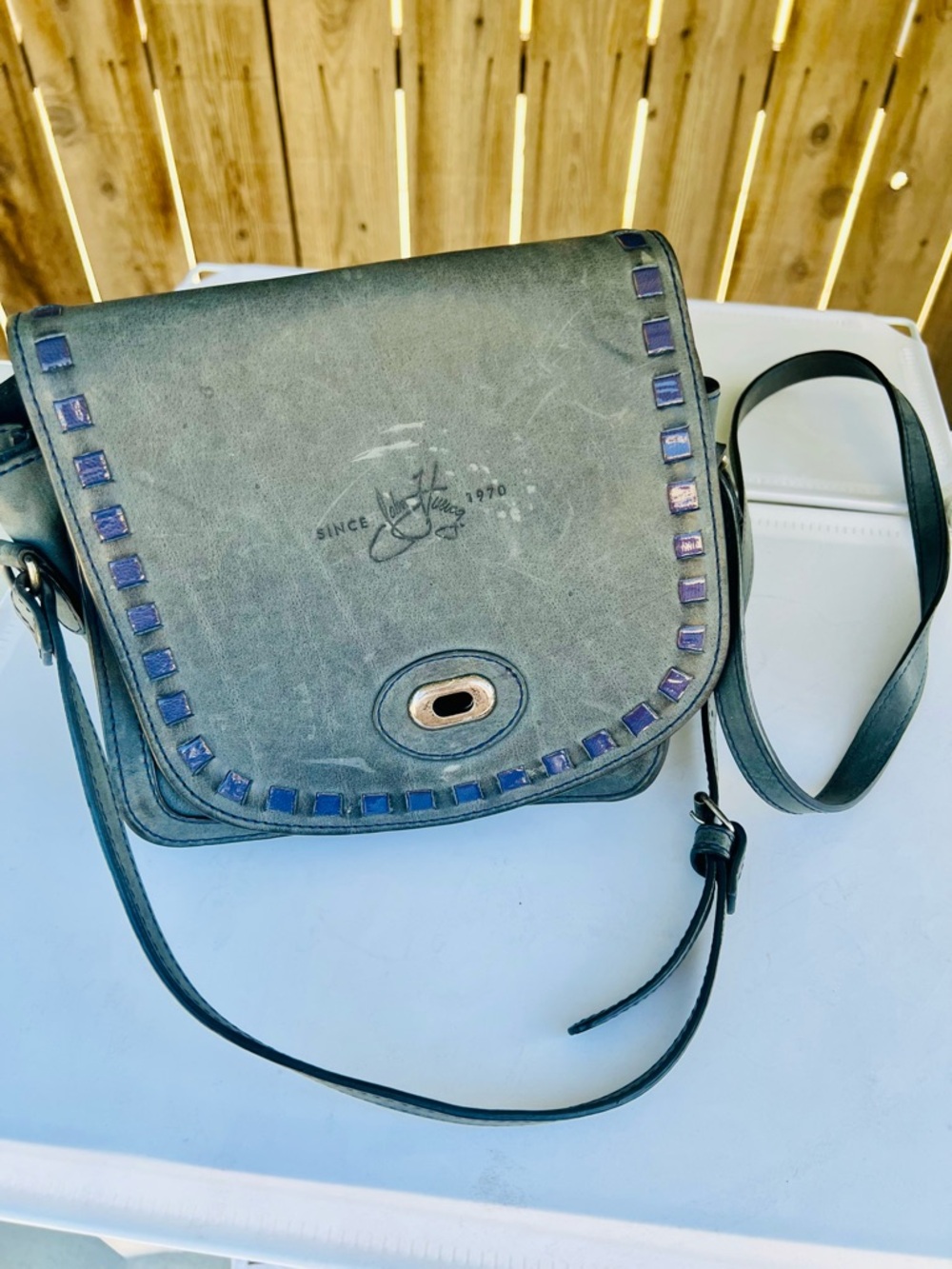 John Fluevog Blue Crossbody with Blue Trim